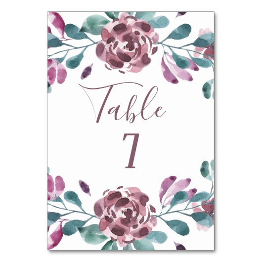 Numéro De Table Mariage d'été Pivoine aquarelle pourpre (Par défaut)