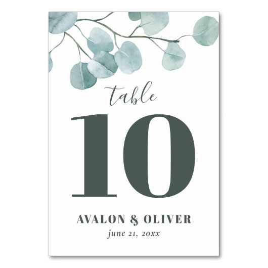 Numéro De Table Mariage d'eucalyptus en argent (Dos)