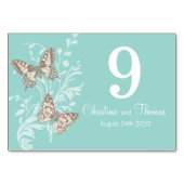 Numéro De Table Mariage deux papillons graphiques nom date aqua (Dos)