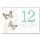 Numéro De Table Mariage deux papillons graphiques nom date turquoi (Dos)