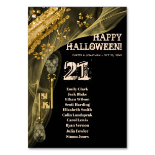 Numéro De Table Mariage d'Halloween Clés de squelette noires et or