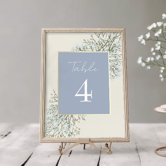 Numéro De Table Mariage d'hiver aux fleurs bleues poussiéreuses