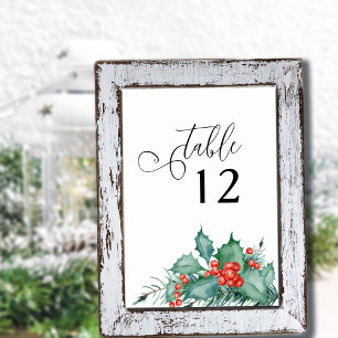 Numéro De Table Mariage d'hiver Baies de houx et pin