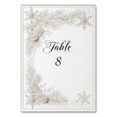 Numéro De Table Mariage d'hiver blanc Branches de pin Flocons de n (Dos)
