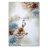 Numéro De Table Mariage d'hiver Cônes de pin Moderne Bleu Marron B (Dos)