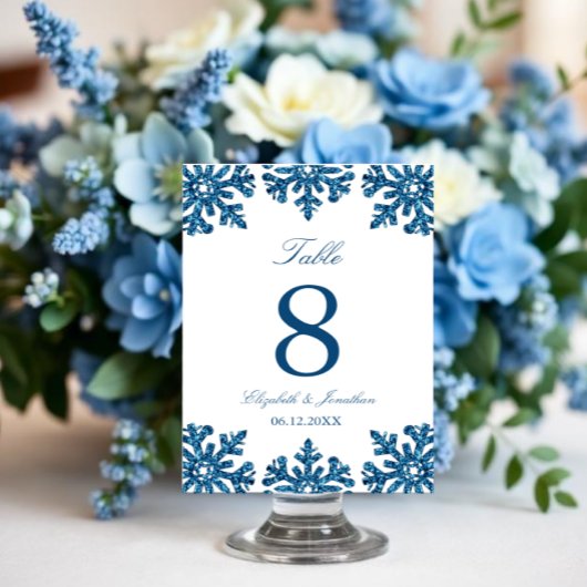 Numéro De Table Mariage d'hiver flocon de neige bleu
