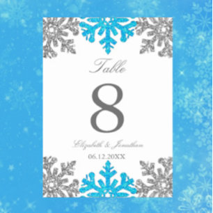 Numéro De Table Mariage d'hiver flocon de neige bleu argenté