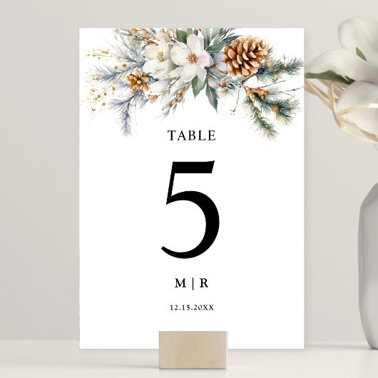 Numéro De Table Mariage d'hiver floral rustique