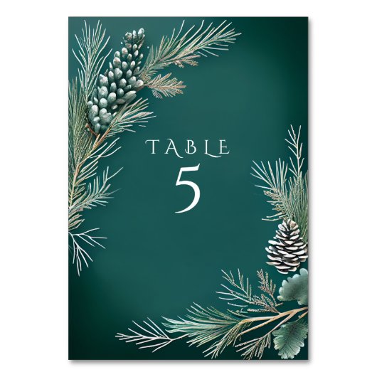 Numéro De Table Mariage d'hiver Pine Cônes Pineberries Vert Blanc  (Dos)