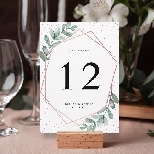 Numéro De Table Mariage d'huile d'or Eucalyptus Rose géométrique