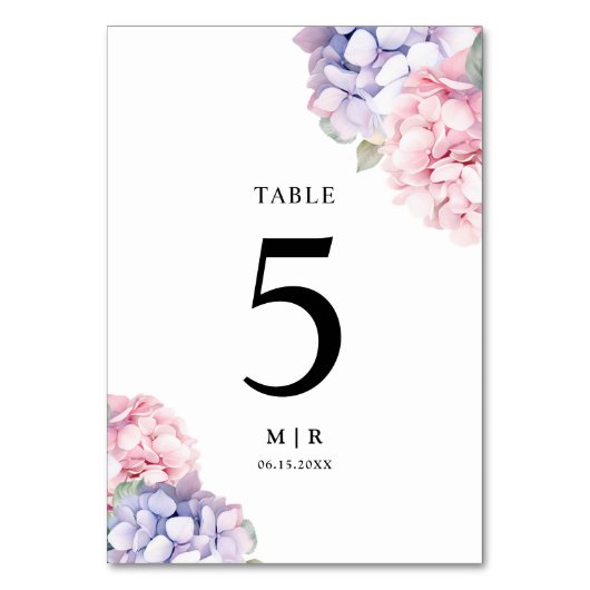 Numéro De Table Mariage d'Hydrangée rose pâle et pourpre (Par défaut)