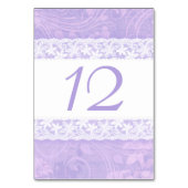 Numéro De Table Mariage d'impression en dentelle blanche violet (Dos)