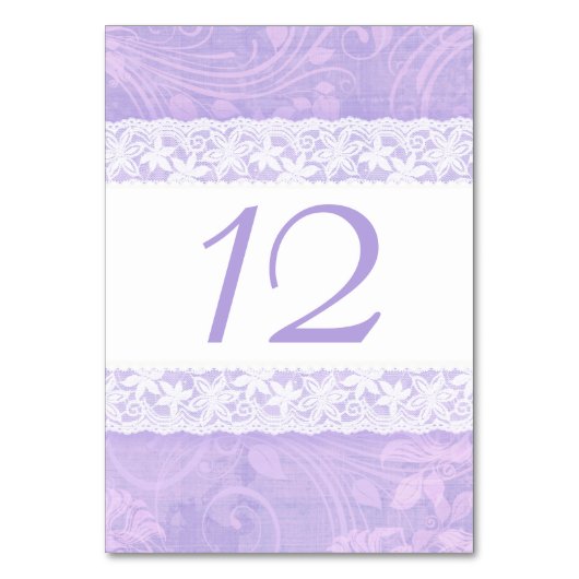 Numéro De Table Mariage d'impression en dentelle blanche violet (Par défaut)