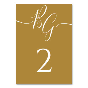 Numéro De Table Mariage d'initiaux dorés simple et élégant