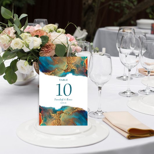Numéro De Table Mariage d'or de corail Turquoise mystique