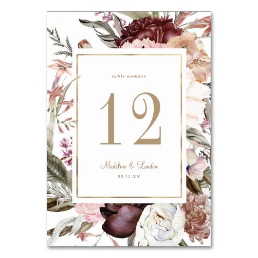 Numéro De Table Mariage d'or Fleur sauvage d'aquarelle (Par défaut)