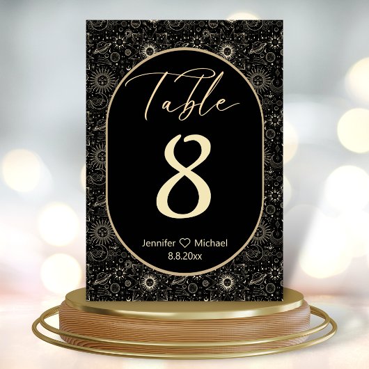 Numéro De Table mariage d'or noir mystique moderne élégant
