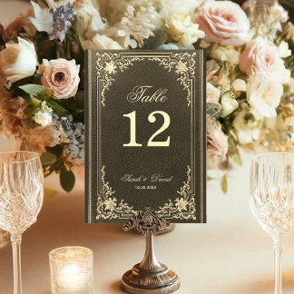 Numéro De Table Mariage d'or noir Vintage Élégant Script