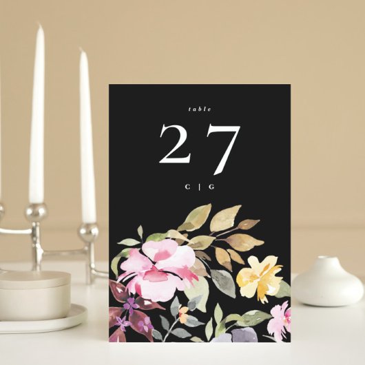 Numéro De Table Mariage Dramatique de fleurs d'aquarelle