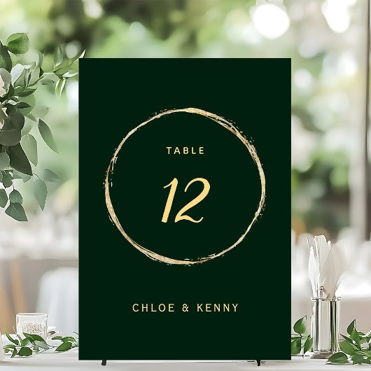 Numéro De Table Mariage du cercle d'or rustique Forest Green