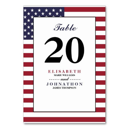 Numéro De Table Mariage du drapeau américain (Dos)