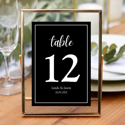 Numéro De Table Mariage Élégance Moderne Noir et Blanc
