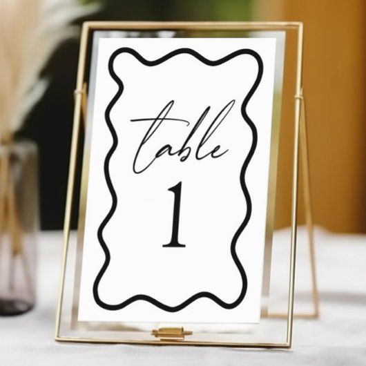 Numéro De Table Mariage élégant à bordure ondulée noir et blanc