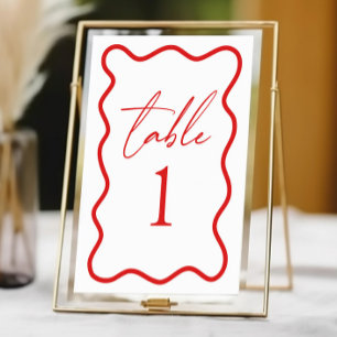 Numéro De Table Mariage Élégant à Bordure Ondulée Rouge Blanc