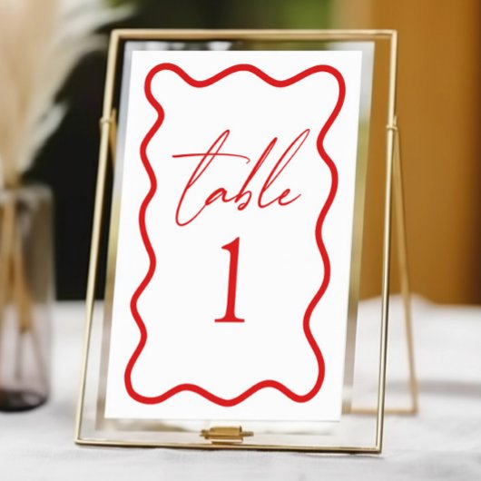 Numéro De Table Mariage Élégant à Bordure Ondulée Rouge Blanc