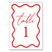 Numéro De Table Mariage Élégant à Bordure Ondulée Rouge Blanc (Par défaut)