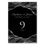 Numéro De Table Mariage élégant à l'agate noire et argentée (Dos)