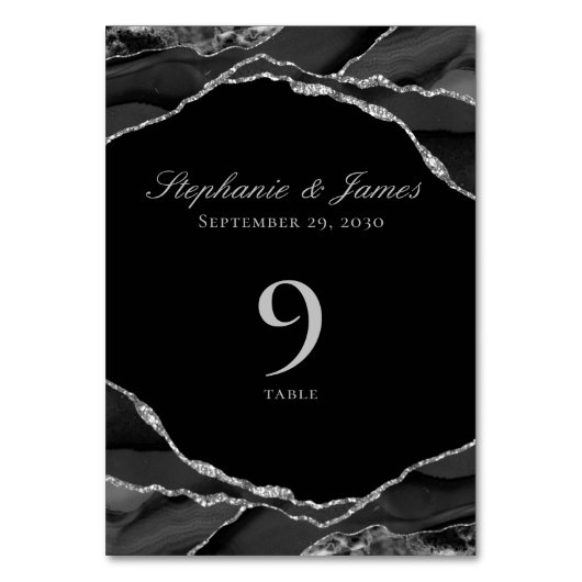 Numéro De Table Mariage élégant à l'agate noire et argentée (Par défaut)