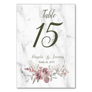Numéro De Table Mariage élégant à l'aquarelle avec fleurs et marbr