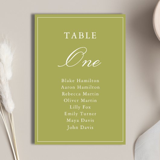 Numéro De Table Mariage élégant à l'écriture verte olive