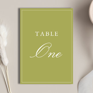 Numéro De Table Mariage élégant à l'écriture verte olive