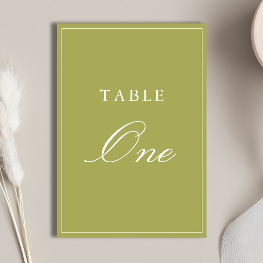 Numéro De Table Mariage élégant à l'écriture verte olive