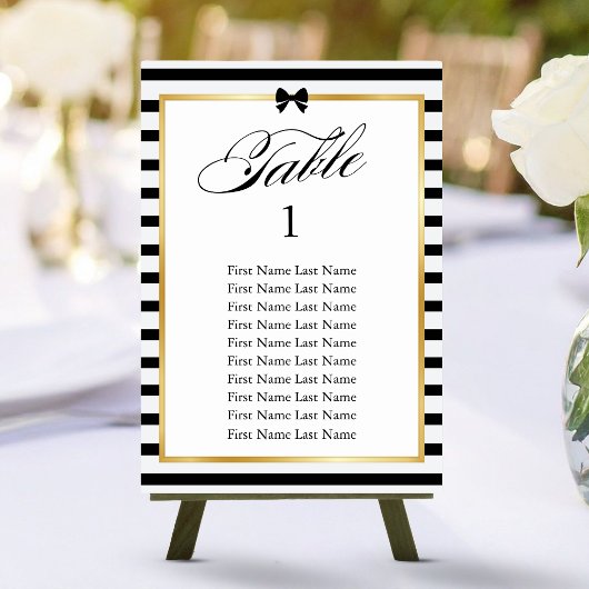 Numéro De Table Mariage élégant à rayures noires et blanches avec