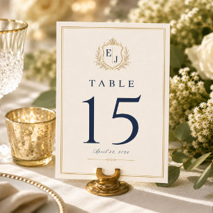 Numéro De Table Mariage Élégant Antique Monogramme Vieille Fortune