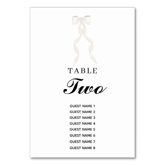 Numéro De Table Mariage élégant au ruban blanc à la bow (Par défaut)