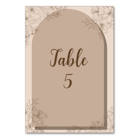 Numéro De Table Mariage Élégant aux Fleurs Beige (Par défaut)
