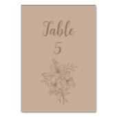 Numéro De Table Mariage Élégant aux Fleurs Beige (Dos)