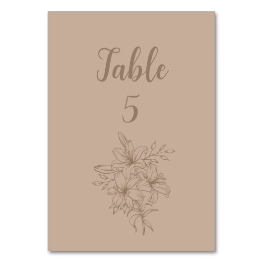Numéro De Table Mariage Élégant aux Fleurs Beige (Par défaut)