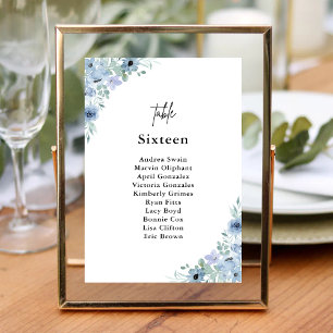 Numéro De Table Mariage Élégant aux Fleurs Bleu Poussiéreux
