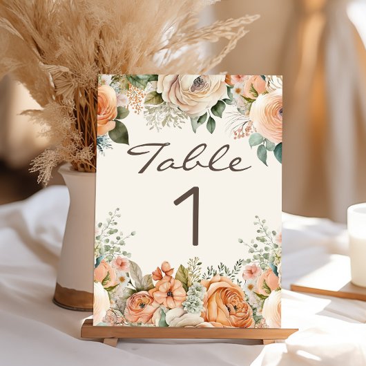 Numéro De Table Mariage Élégant aux Fleurs de Pêcher Blanches et à