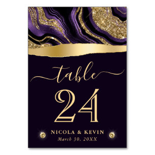 Numéro De Table Mariage élégant avec feuille de pourpre et paillet