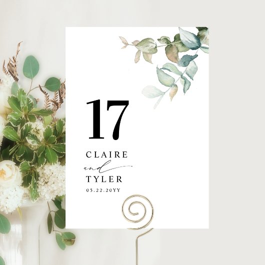 Numéro De Table Mariage Élégant avec une touche de verdure minimal