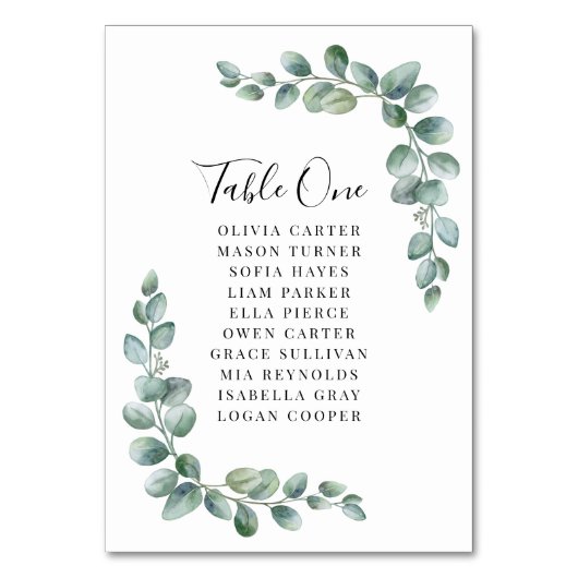 Numéro De Table Mariage Élégant avec Verdure d'Eucalyptus  (Par défaut)