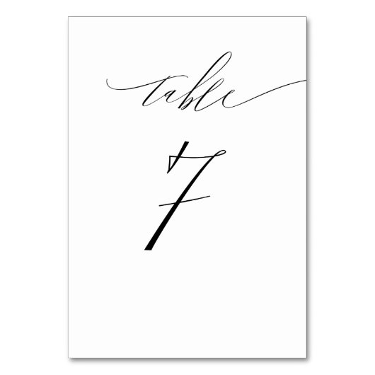 Numéro De Table Mariage Élégant Blanc Noir Moderne Script N°7 (Dos)