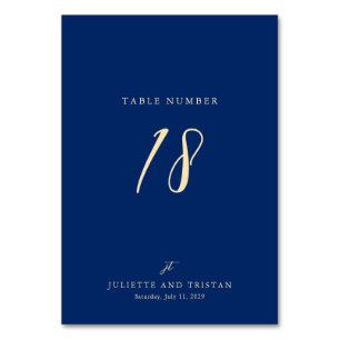 Numéro De Table Mariage Élégant Bleu Marine et Crème Classique