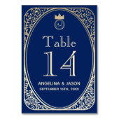 Numéro De Table Mariage élégant bleu marine et or (Dos)